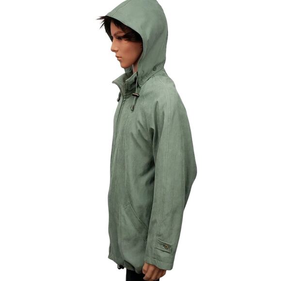 London Fog Removable Hood Windbreaker Trench Jacket Zip Up XL Sage Green - Picture 9 of 12